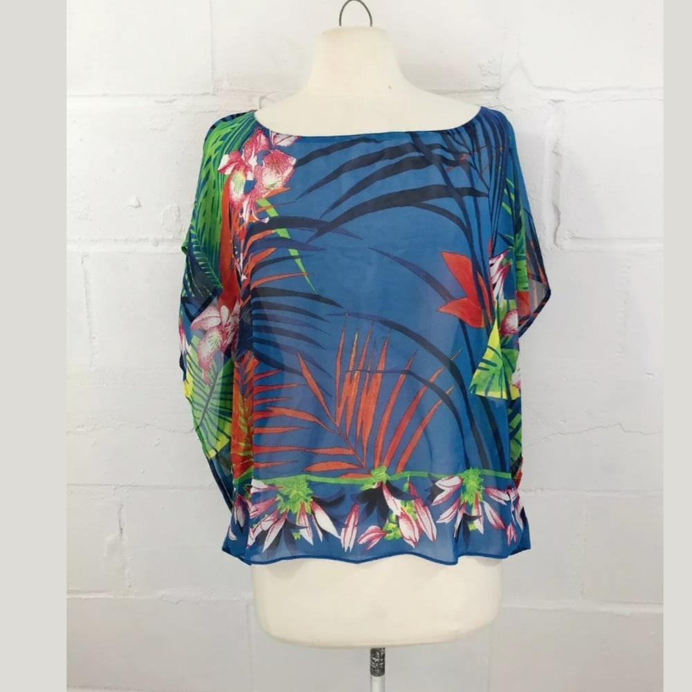 Zara Trafaluc Collection Top S Sheer Tropical Prin